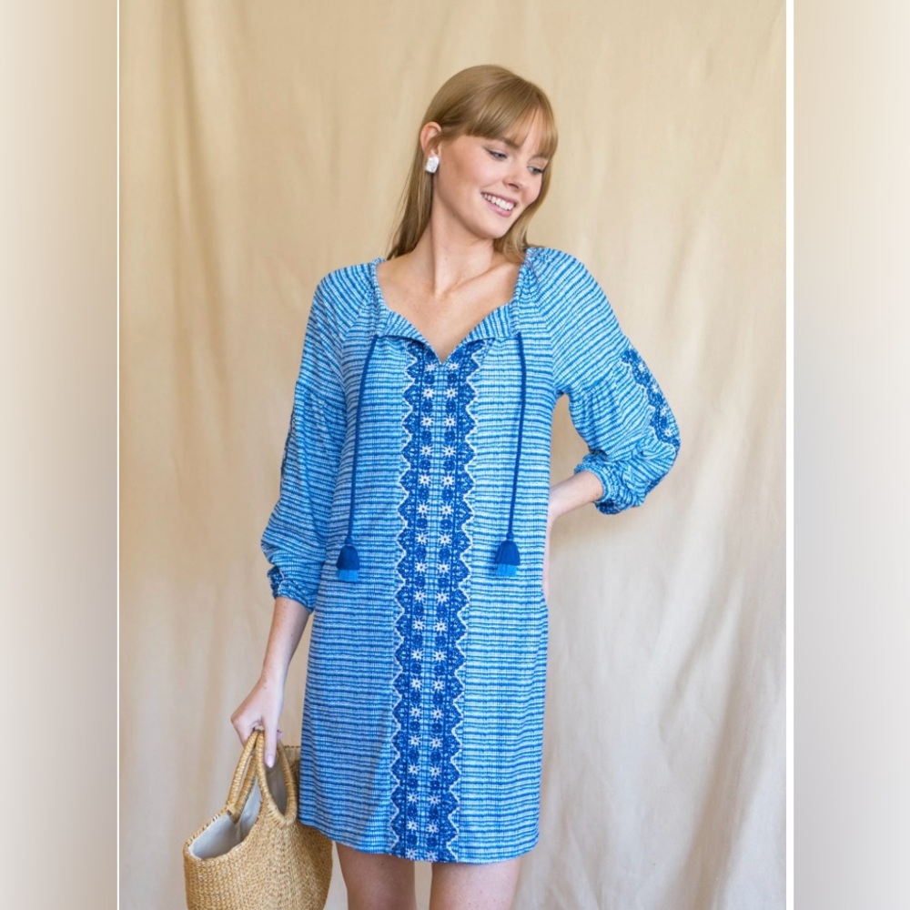 Cabana Life Coverluxe Tassel Tunic Blue Womens M Beach Cover Up Nylon